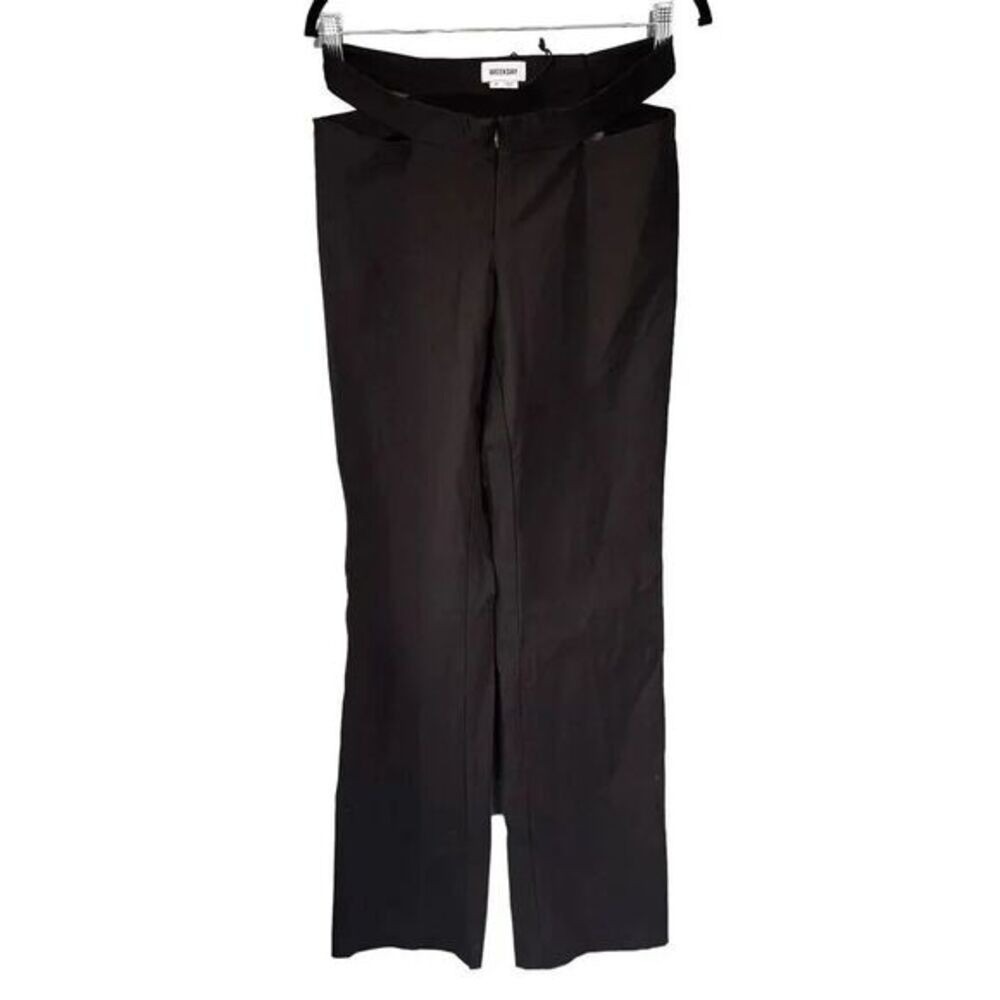 T9 Weekday Trousers Hip Cutout Straight Leg Y2K Aesthetic Black Stretch Pants